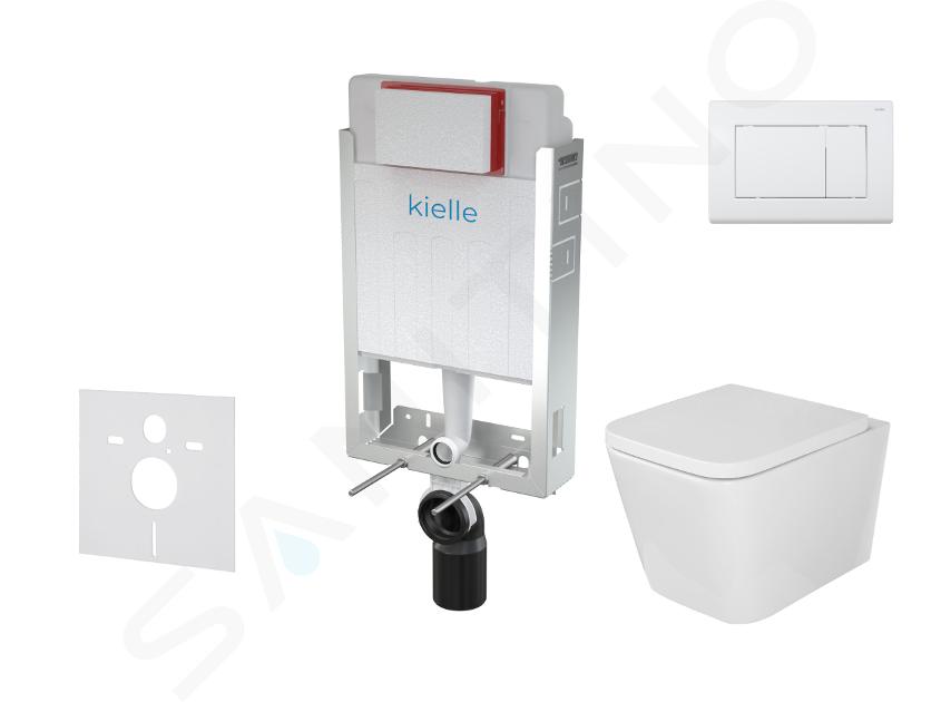 kielle Genesis - Set con modulo di installazione, vaso WC Arkas I, copriwater softclose e placca di comando Gemini III, bianco lucido 30505SZ01