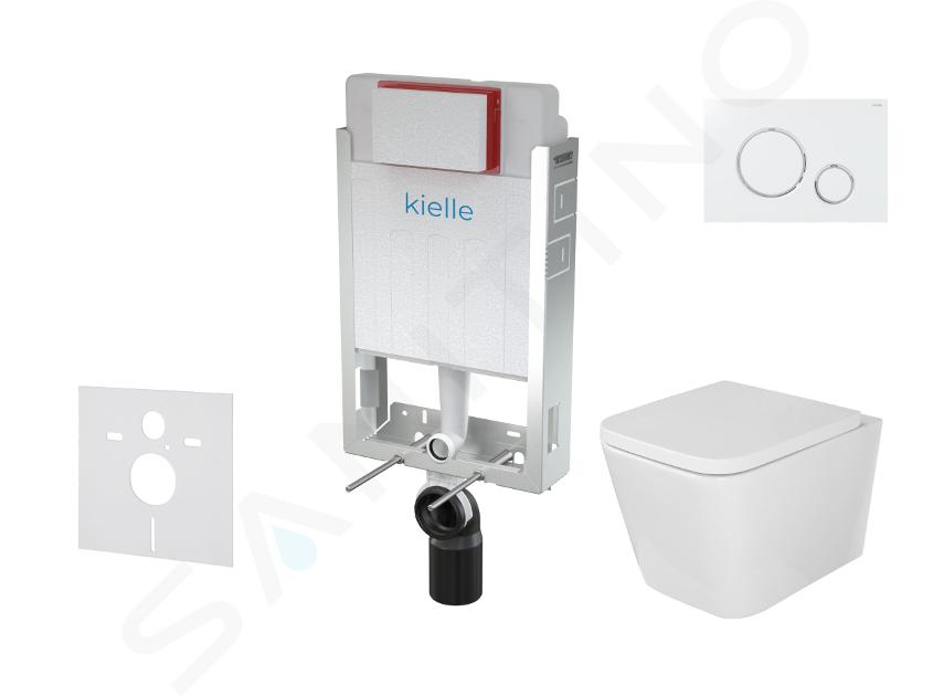 kielle Genesis - Set con modulo di installazione, vaso WC Arkas I, copriwater softclose e placca di comando Gemini II, bianco / cromo 30505SZ03