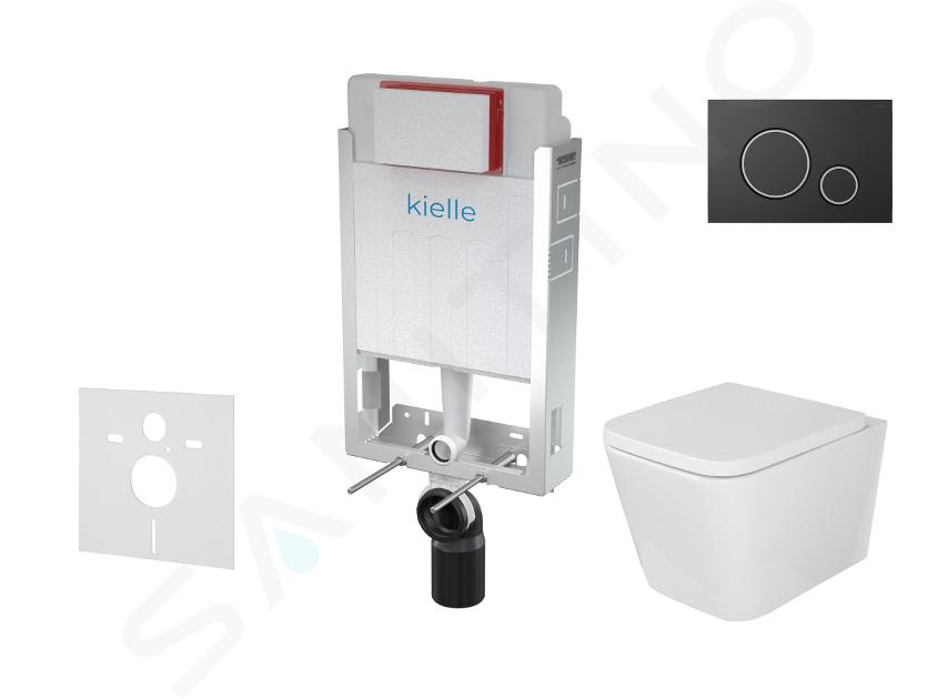 kielle Genesis - Set con modulo di installazione, vaso WC Arkas I, copriwater softclose e placca di comando Gemini II, nero opaco / cromo 30505SZ04