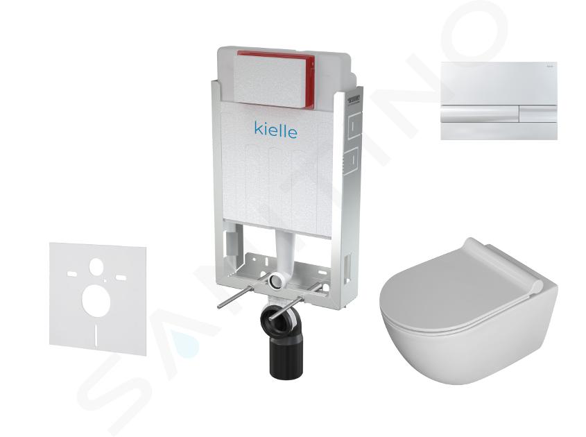 kielle Genesis - Set con modulo di installazione, vaso WC Gaia, copriwater softclose e placca di comando Gemini I, cromo 30505SZ06