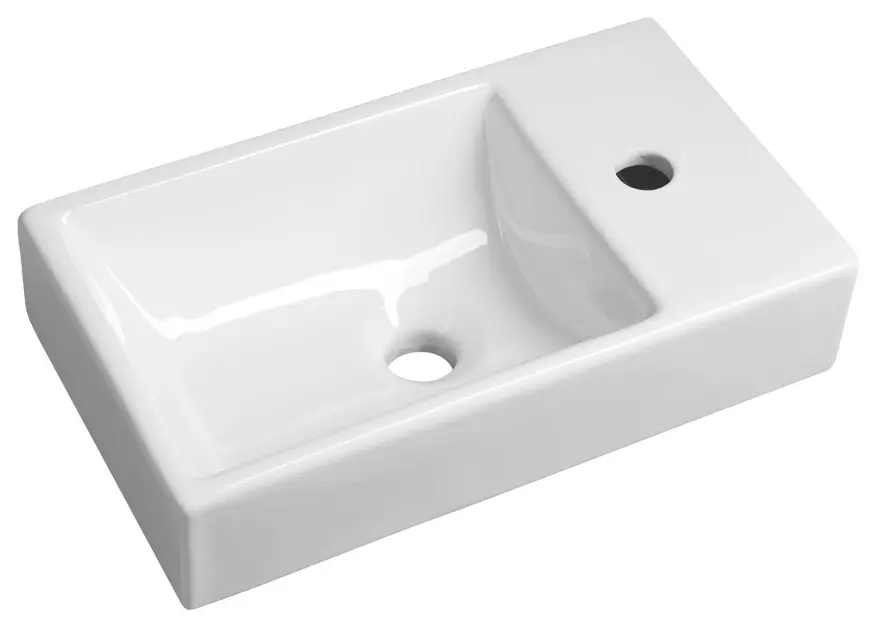 E-shop Sapho Small - Umývadielko Minos, 45x26 cm, bez prepadu, otvor na batériu vpravo, biela 4057