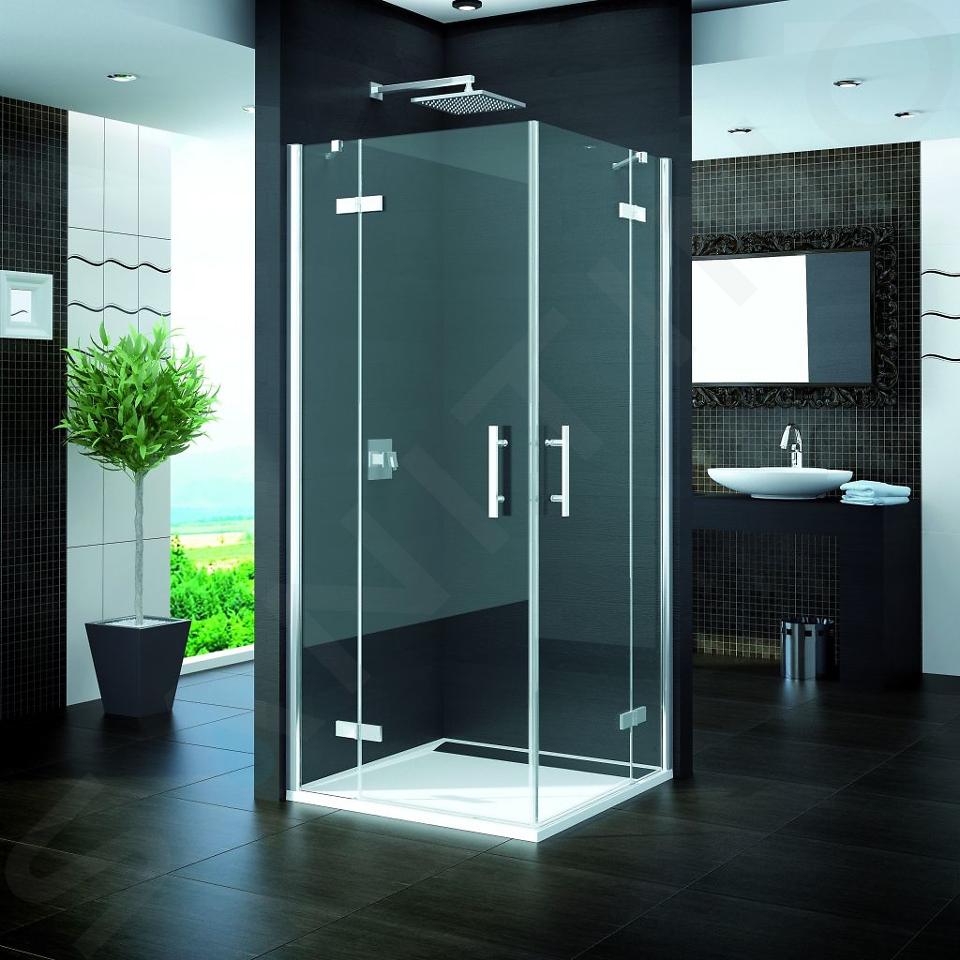 SanSwiss Pur - Rohový vstup dvoudílný s křídlovými dveřmi s vyrovnávacími profily, 75 cm, levý díl - barva chrom, sklo Mastercarré PUE2PG0751030