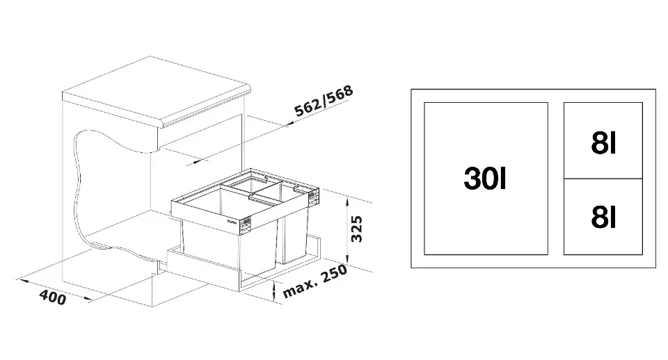 In detail Mus lekkage Blanco Flexon II - Inbouw afvalemmer, verdeeld, inhoud 46 l 526643 |  Sanitino.nl