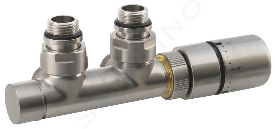 Sapho Twin - Set de supape cu termostat pentru conexiune centrală 50 mm, dreapta, oțel inoxidabil periat CP3520S