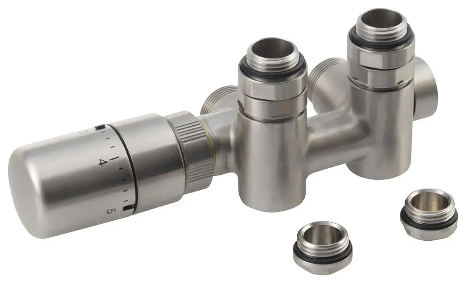 Sapho Twin Combi - Termosztatikus szelepek csatlakozószettje, középcsatlakozó, balra, 50 mm-es távolság, csiszolt rozsdamentes acélból CP5512S