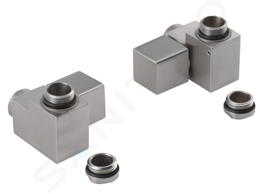 Sapho Cube Combi - Set di valvole di collegamento manuali ad angolo, dx, acciaio inox spazzolato CP562S