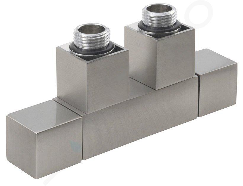 Sapho Cube Twin - Set de supape de conectare, conexiune centrală, distanța dintre axe 50 mm, oțel inoxidabil periat CP582S