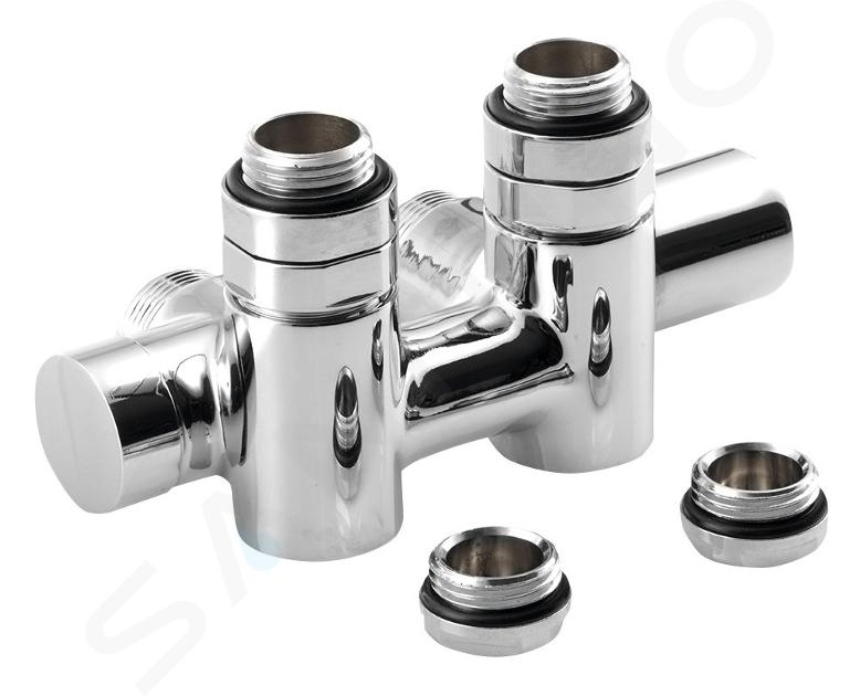 Sapho Twin Combi - Kit de conexión de válvulas para conexión central, variante derecha, paso 50 mm, cromo CP461S