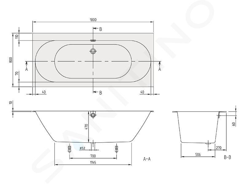 Villeroy & Boch Oberon 2.0 - Wanna 1800x800x470 mm, Quaryl, kolor biały UBQ180OBR2DV-01IIJ3