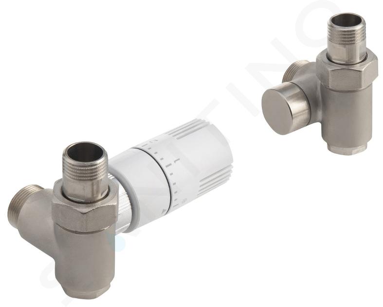 Aqualine Accessoires - Set de vannes de raccordement ECO Combi, thermostatique, gauche, nickel/blanc CP993S