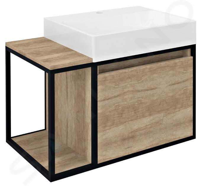 Sapho Skara - Mueble de lavabo, 80x50x47 cm, roble alabama/negro mate CG003-2222