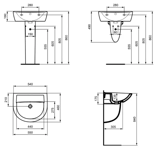 Lavabo A Parete Ideal Standard Eurovit - 55cm, Bianco, Con Foro Centrale E Troppopieno - Foto 3