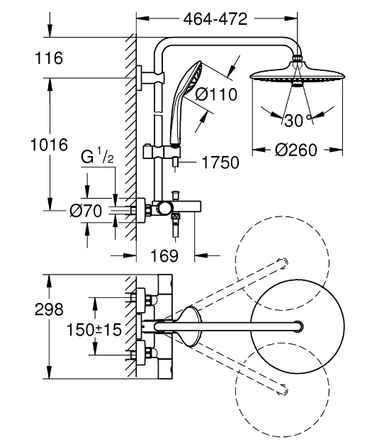 Grohe Euphoria - Sprchový systém 260 s vaňovým termostatom na stenu, chróm 26114001IIJ3