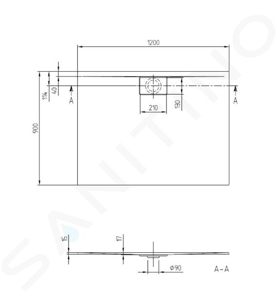 Villeroy & Boch Architectura MetalRim - Sprchová vanička, 900x1200 mm, antracit UDA1290ARA215V-1SIIJ1