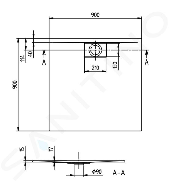 Villeroy & Boch Architectura MetalRim - Brodzik 90x90 cm, Kamień Biały UDA9090ARA115V-RWIIJ1