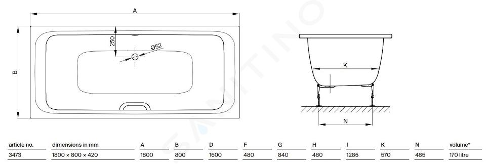 Bette Select - Vestavná vana Duo, 1800x800 mm, bílá 3473-000IIJ1