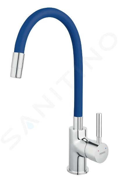 Novaservis Ferro - Grifo de fregadero con brazo flexible, cromo/azul 70710,0MD