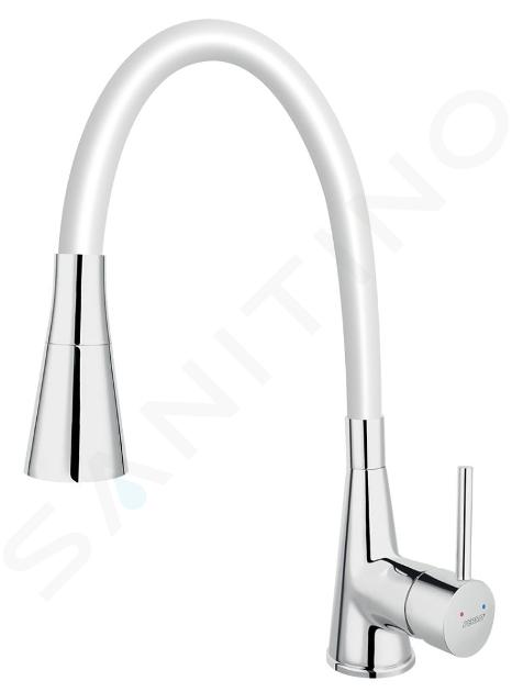 Novaservis Ferro - Grifo de fregadero con brazo flexible y ducha, blanco/cromo 70720,0B