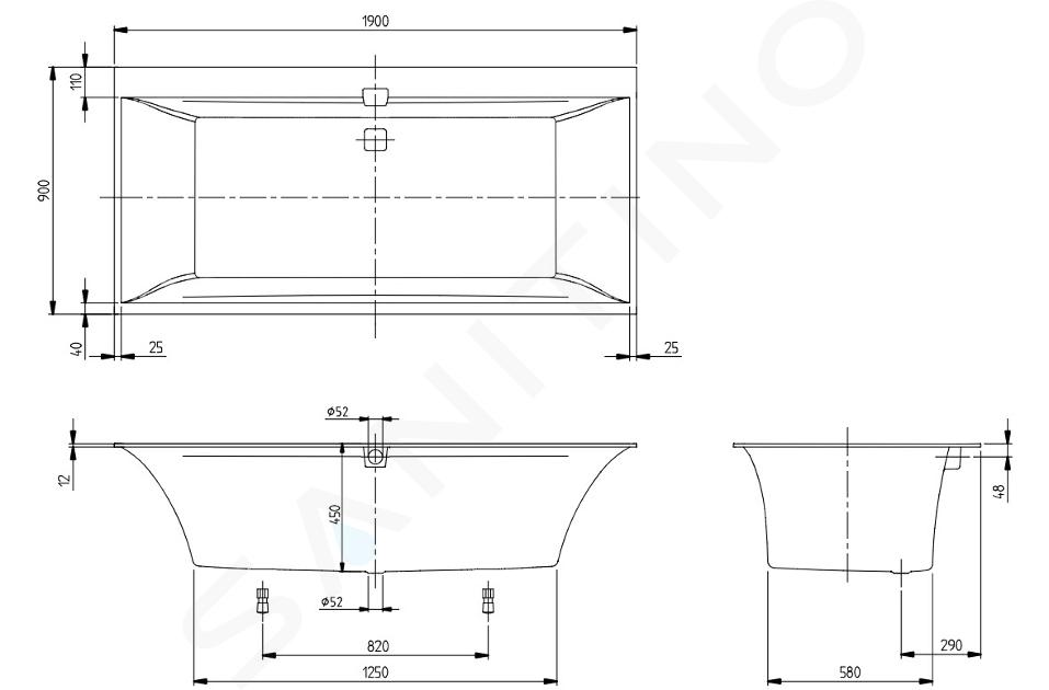 Villeroy & Boch Squaro Edge 12 - Vana Duo, 190x90 cm, Quaryl, bílá UBQ190SQE2DV-01IIJ1