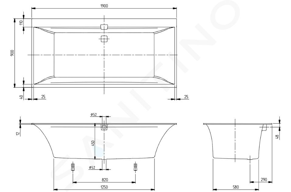 Villeroy & Boch Squaro Edge 12 - Vaňa Duo, 1900x900 mm, Quaryl, biela UBQ190SQE2DV-01IIJ1