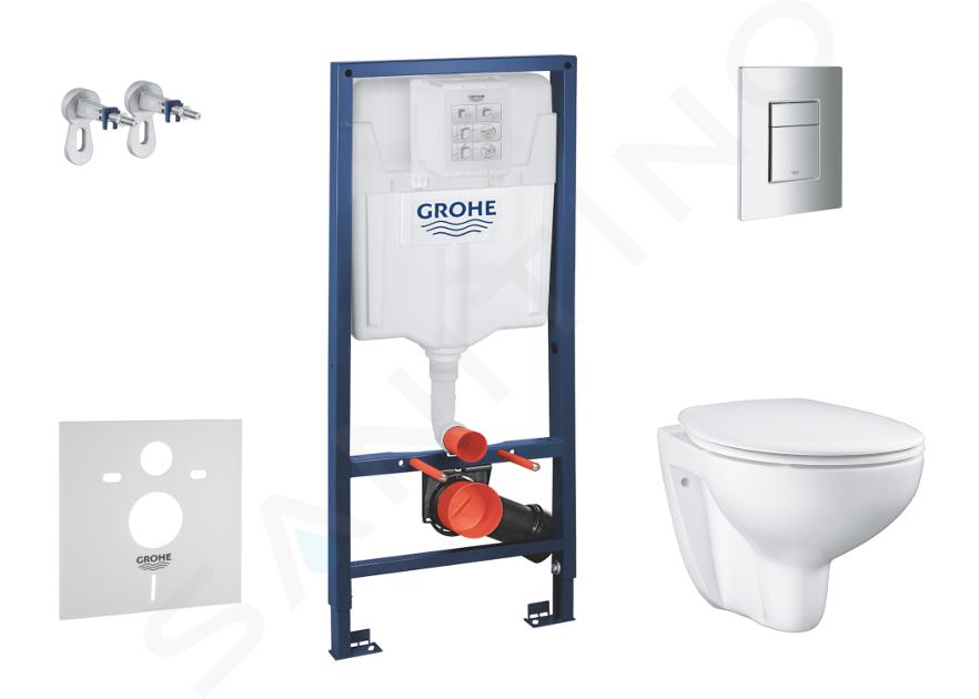 Grohe Solido - Set predstenovej inštalácie, klozetu a dosky Bau Ceramic, SoftClose, tlačidlo Even, chróm SANI15BB1100