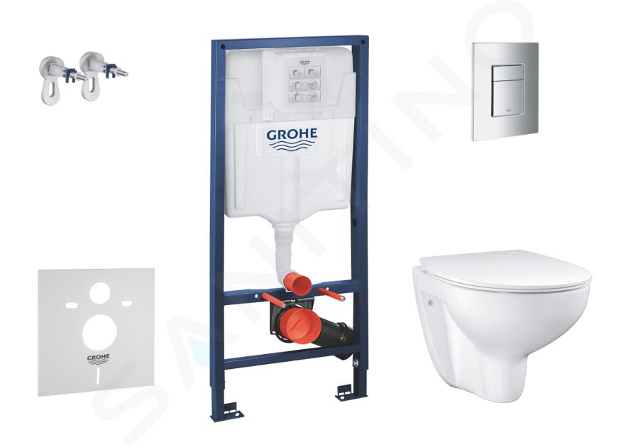 Grohe Solido - Conjunto de módulo de instalación empotrado, inodoro y asiento Slim Bau Ceramic, softclose, pulsador de descarga Even, cromo SANI15BB1101