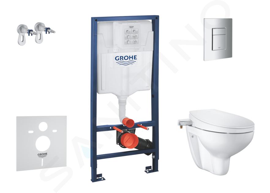 Grohe Solido - Set predstenovej inštalácie, klozetu a bidetovej dosky Bau Ceramic, SoftClose, tlačidlo Even, chróm SANI15BB1102