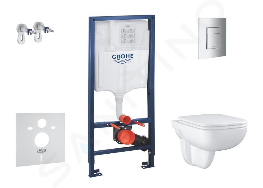 Grohe Solido - Set Vorwandelement, WC und Sitz Edge Ceramic, SoftClose, Betätigungsplatte Even, Chrom SANI15BB1103