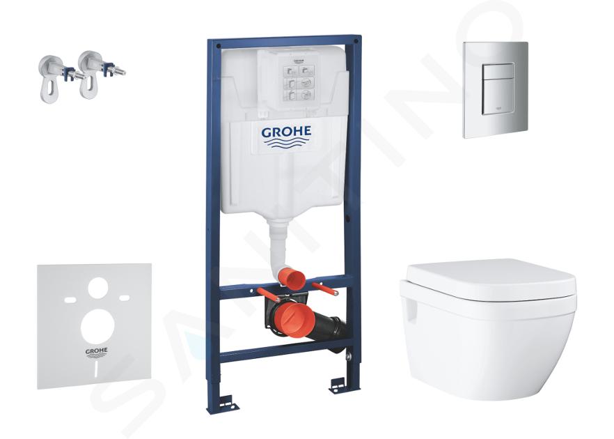 Grohe Solido - Set predstenovej inštalácie, klozetu a dosky Euro Ceramic, SoftClose, tlačidlo Even, chróm SANI15BB1104