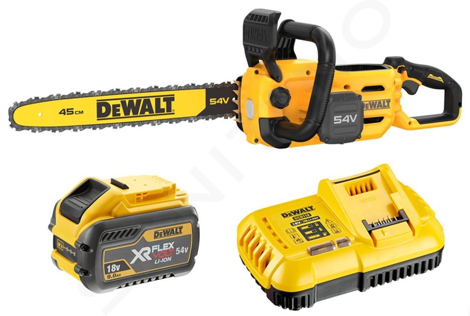 DeWALT Nářadí - 54V AKU řetězová pila 45 cm, 1x aku 9,0 Ah FLEXVOLT, nabíječka DCMCS574X1