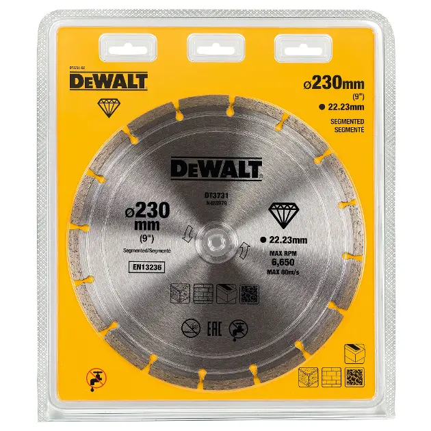 DeWALT Accessori - Disco diamantato per il taglio a secco di cemento e  mattoni - 230 x 22,2 mm DT3731