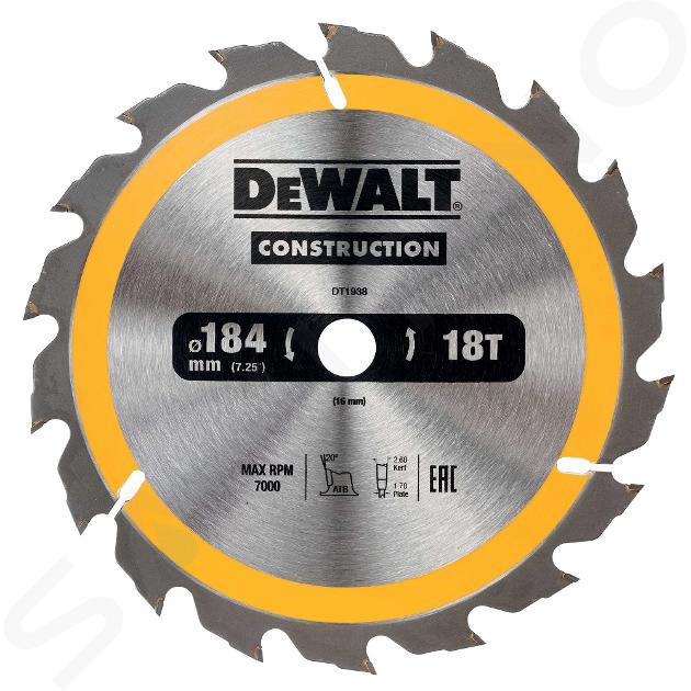 DeWALT Accessoires - Lame de scie circulaire 184 x 16 mm, 18 dents DT1938