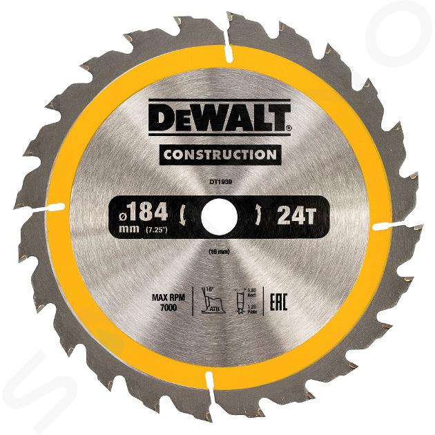 DeWALT Accessoires - Lame de scie circulaire 184 x 16 mm, 24 dents DT1939