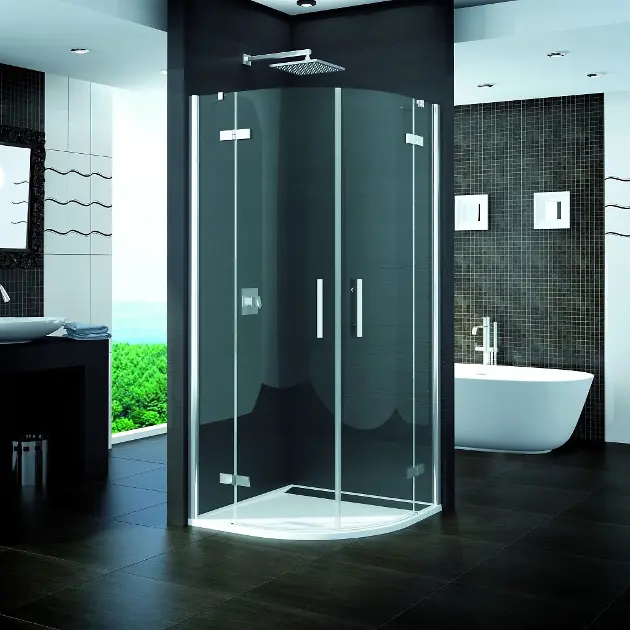 RONAL Pur - Čtvrtkruh s dvoukřídlými dveřmi s vyrovnávacími profily, šířka 100 cm, rádius 55 cm - barva chrom, sklo čiré PU4P551001007