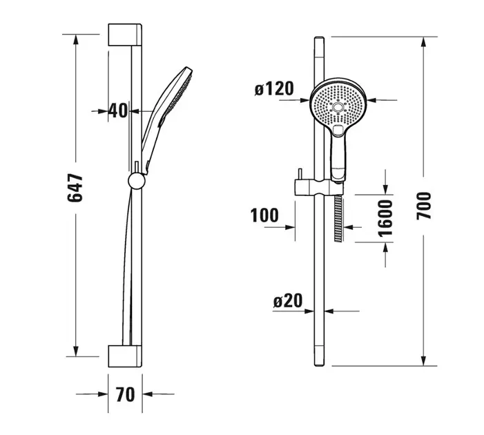 DURAVIT - Asta doccia universale da 90 cm a parete, altezza regolabile, senza rubinetto o
