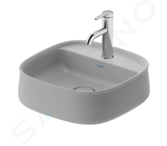 Duravit Zencha - Lavabo sobre encimera 420x420 mm, sin rebosadero, orificio para grifo, DuraCeram, gris mate 2374426771