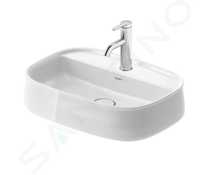 Duravit Zencha - Lavabo da appoggio, 55x39 cm, senza troppopieno, con foro per miscelatore, DuraCeram, WonderGliss, bianco 23745500711