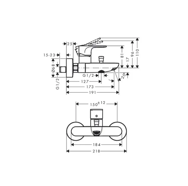 Rebris S Mitigeurs bain/douche: 1 fonction, Chromé, N° article 72434000