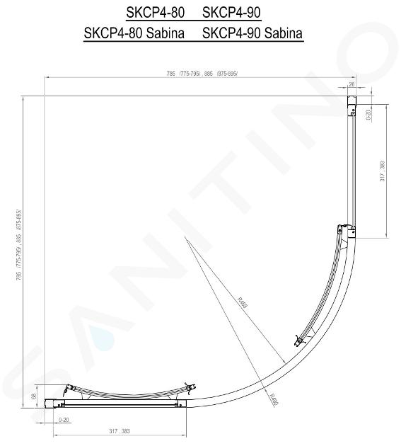 Ravak Supernova - Čtvrtkruhový sprchový kout čtyřdílný SKCP4-90, 875-895 mm, satin/čiré sklo 3117OU02Z1IIJ1