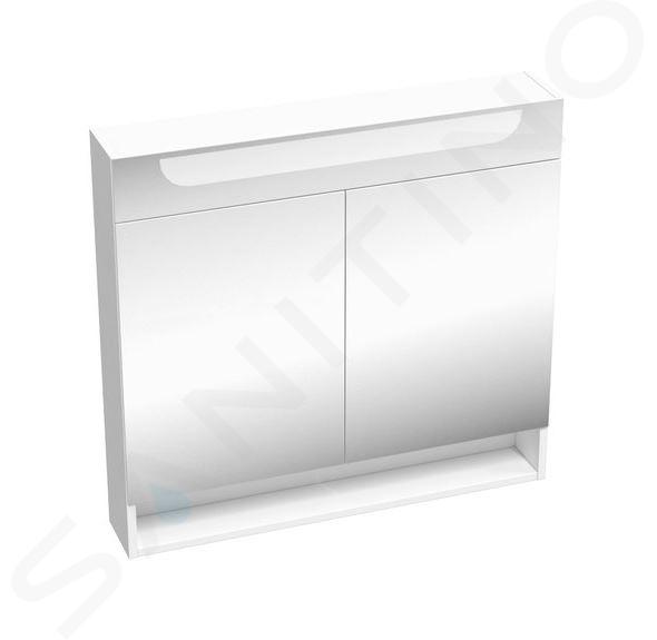 Ravak Classic II - Tükrös szekrény LED világítással, 800x140x760 mm, 2 ajtó, fényes fehér színű X000001471