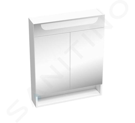 Ravak Classic II - Tükrös szekrény LED világítással, 600x140x760 mm, 2 ajtó, fényes fehér X000001469