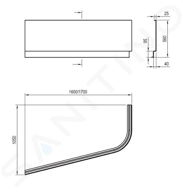 Ravak Chrome - Čelný panel 1700x1050 mm, pravý, biela CZA4100A00IIJ1