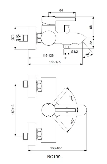 Ideal Standard CeraLine - Vanová nástěnná baterie, černá BC199XGIIJ1