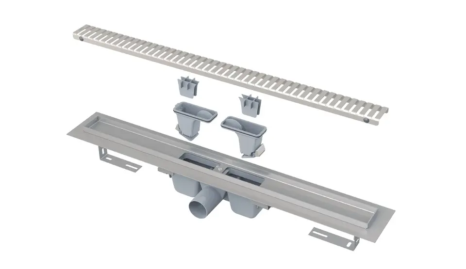 Alcadrain Duschrinnen - Duschwanne 75 cm, mit Rand für Lochrost, inkl. Rost, Edelstahl APZ1SMART-LINE-750