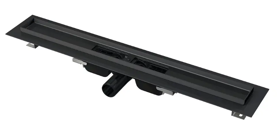 Levně Alca Odtokové žlaby - Sprchový žlab 85 cm, s okrajem pro perforovaný rošt, černá mat APZ101BLACK-850