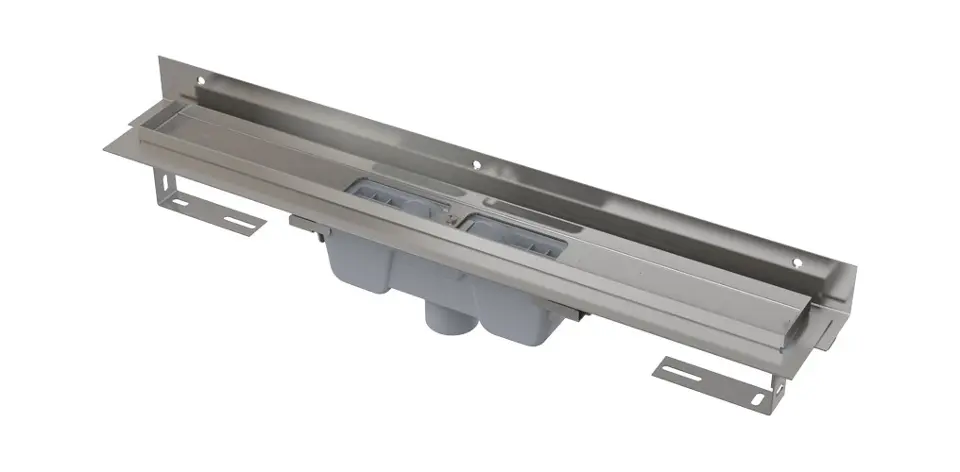 Alcadrain Odtokové žľaby - Sprchový žľab Flexible 115 cm, s nastaviteľným golierom ku stene, zvislý odtok, nerezová APZ1004-1150