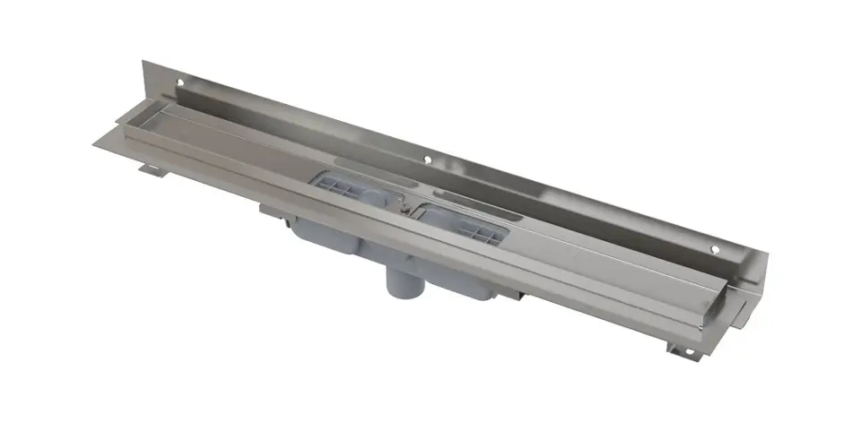 Levně Alca Odtokové žlaby - Sprchový žlab Flexible Low 55 cm, s nastavitelným límcem ke stěně, svislý odtok, nerez APZ1104-550