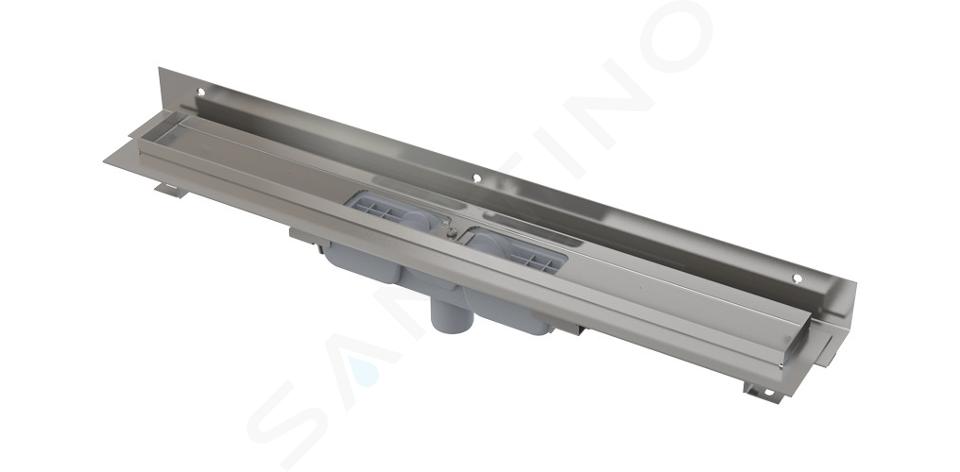 Alcadrain Duschrinnen - Duschrinne Flexible Low 115 cm, mit verstellbarem Kragen zur Wand, senkrechter Ablauf, Edelstahl APZ1104-1150