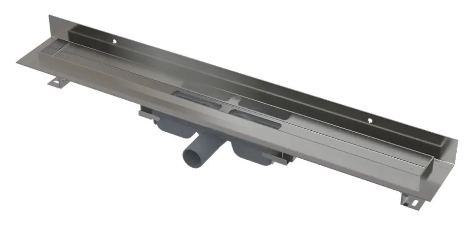 Levně Alca Odtokové žlaby - Sprchový žlab Wall Low 55 cm, s okrajem pro plný rošt a s pevným límcem ke stěně, nerez APZ116-550