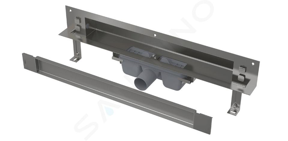 Alcadrain Vízelvezető csatornák - Vízelvezető rendszer Spa 650 mm, falra szerelhető, burkolat a csempe behelyezéséhez, rozsdamentes acélból készült APZ5-TWIN-650